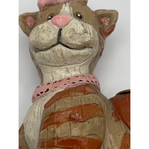 Vintage 1997 Hermitage Pottery Resin Girl Cat Taper Candleholder Whimsical - Picture 11 of 14